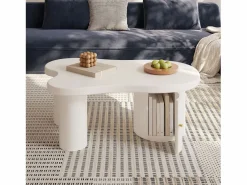 Online Merax Mesa de centro asimétrica - 100 x 60 x 37 cm - con espacio de almacenamiento - elegante y robusta - MDF - Blanco