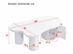 Online Merax Mesa de centro asimétrica - 100 x 60 x 37 cm - con espacio de almacenamiento - elegante y robusta - MDF - Blanco