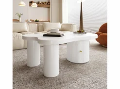 Online Merax Mesa de centro asimétrica - 100 x 60 x 37 cm - con espacio de almacenamiento - elegante y robusta - MDF - Blanco