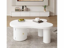 Online Merax Mesa de centro asimétrica - 100 x 60 x 37 cm - con espacio de almacenamiento - elegante y robusta - MDF - Blanco