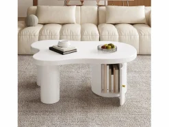 Online Merax Mesa de centro asimétrica - 100 x 60 x 37 cm - con espacio de almacenamiento - elegante y robusta - MDF - Blanco
