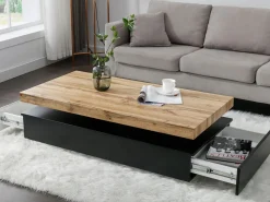 Hot Mesa de centro con 2 cajones de MDF - Negro y natural claro - FELIX Mesa De Centro