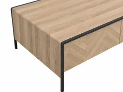 Outlet Mesa de centro con 2 cajones de MDF y acero - Natural claro y Negro - TUMACO Mesa De Centro