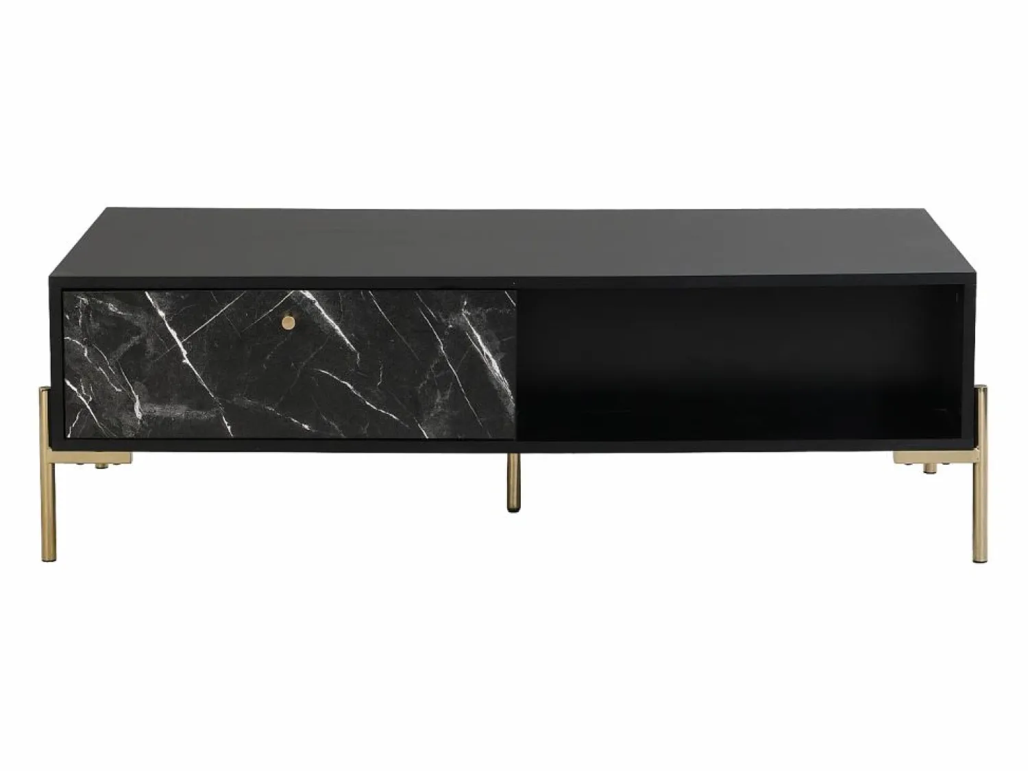 New Vente-unique Mesa de centro con 2 cajones y 2 estantes de MDF - Efecto mármol y dorado - CIEMILA Negro
