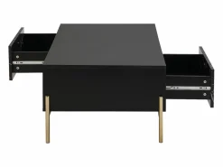 New Vente-unique Mesa de centro con 2 cajones y 2 estantes de MDF - Efecto mármol y dorado - CIEMILA Negro