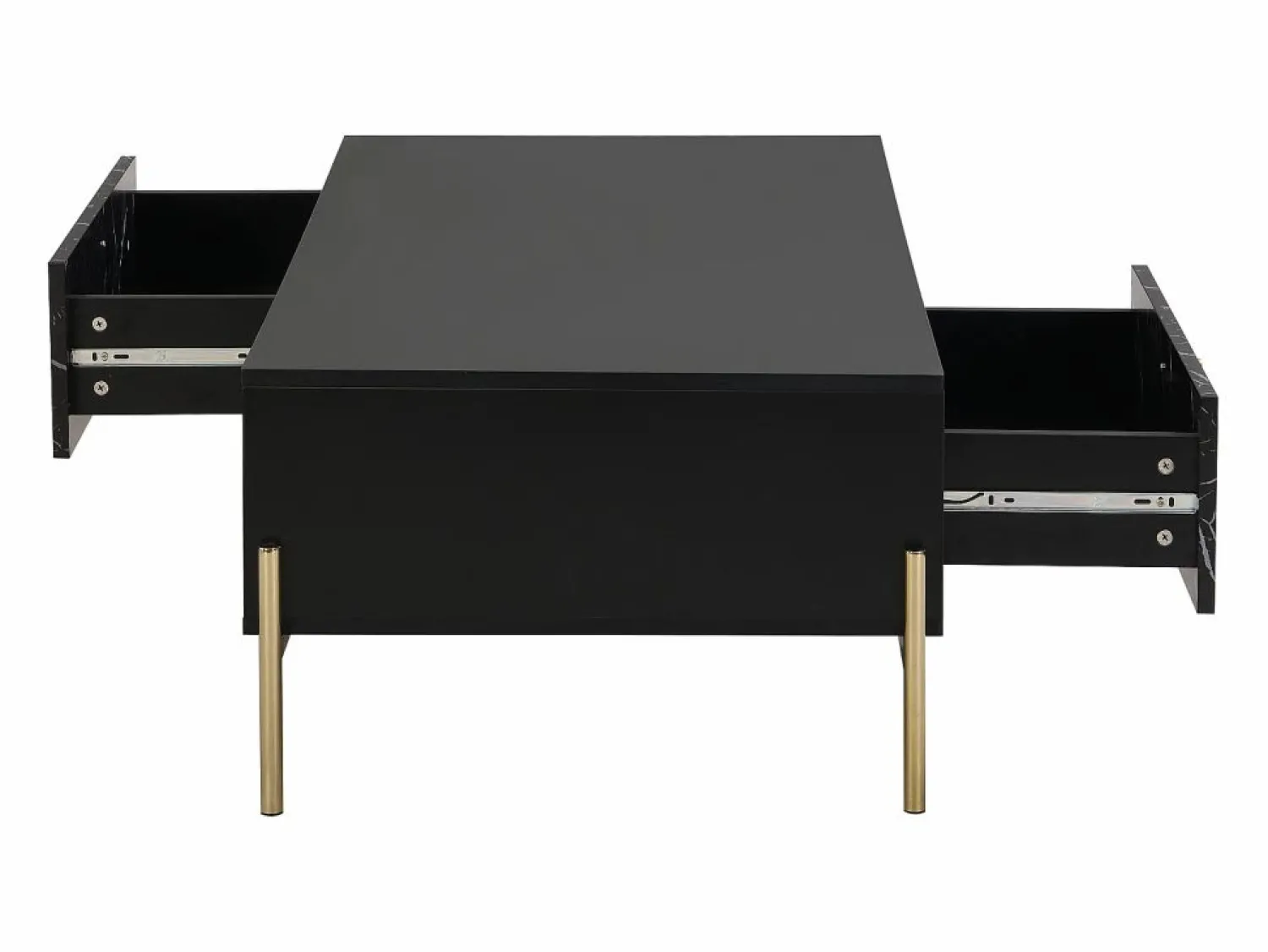 New Vente-unique Mesa de centro con 2 cajones y 2 estantes de MDF - Efecto mármol y dorado - CIEMILA Negro