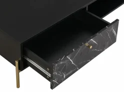 New Vente-unique Mesa de centro con 2 cajones y 2 estantes de MDF - Efecto mármol y dorado - CIEMILA Negro