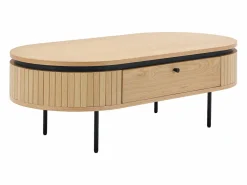 New Mesa de centro con 2 cajones chapado en roble y metal - Natural claro y Negro - CARDIONA Mesa De Centro