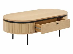 New Mesa de centro con 2 cajones chapado en roble y metal - Natural claro y Negro - CARDIONA Mesa De Centro