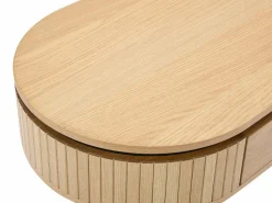 New Mesa de centro con 2 cajones chapado en roble y metal - Natural claro y Negro - CARDIONA Mesa De Centro