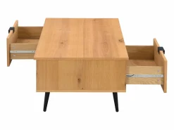 Best Mesa de centro con 2 cajones y 2 estantes chapado en roble y acero - Natural y Negro - SINOLO Mesa De Centro
