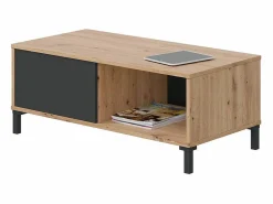 Online Calicosy Mesa de centro con 2 compartimentos de almacenamiento - L100 cm - Brooklyn Negro / Color natural claro