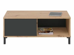 Online Calicosy Mesa de centro con 2 compartimentos de almacenamiento - L100 cm - Brooklyn Negro / Color natural claro