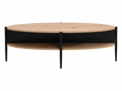Vente-unique Mesa de centro con 4 estantes de MDF y metal - Natural claro y Negro - EVARO