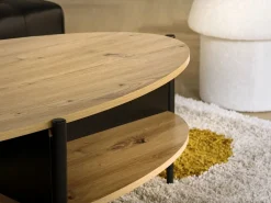 Vente-unique Mesa de centro con 4 estantes de MDF y metal - Natural claro y Negro - EVARO
