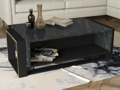 Best Mesa de centro con 1 estante - Efecto mármol y dorado - COMEBI Mesa De Centro