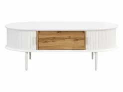 Vente-unique Mesa de centro con 2 puertas correderas y 1 cajón de MDF - Natural y blanco - VELURANI