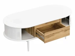 Vente-unique Mesa de centro con 2 puertas correderas y 1 cajón de MDF - Natural y blanco - VELURANI