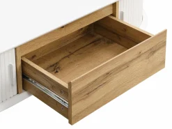 Vente-unique Mesa de centro con 2 puertas correderas y 1 cajón de MDF - Natural y blanco - VELURANI