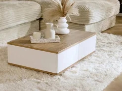 Hot Mesa de centro con 2 puertas - Natural y Blanco - LOTULA Mesa De Centro