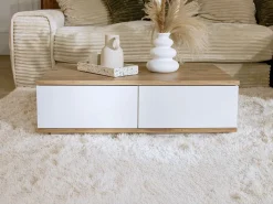 Hot Mesa de centro con 2 puertas - Natural y Blanco - LOTULA Mesa De Centro
