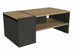 Vente-unique Mesa de centro con almacenaje - Antracita y natural - VELKAN