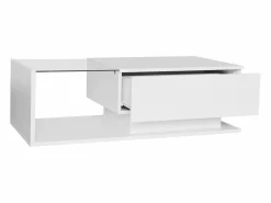 ModernLuxe Mesa de centro con iluminación LED - con tapa de cristal y cajones -