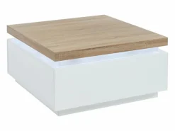 Clearance Vente-unique Mesa de centro con LEDs - 2 cajones - MDF lacado - Blanco y roble. HALO II Color natural claro / Blanco