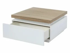 Clearance Vente-unique Mesa de centro con LEDs - 2 cajones - MDF lacado - Blanco y roble. HALO II Color natural claro / Blanco