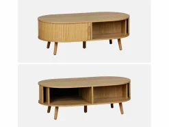Sale Sweeek Mesa de centro con puertas correderas y efecto madera natural Color natural claro