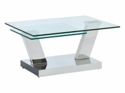New Maison Céphy Mesa de centro con tableros giratorios - Vidrio templado y acero inoxidable - Transparente - OYRUS Transparente / Plateado