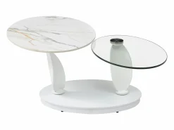 Maison Céphy Mesa de centro con tableros pivotantes de cerámica, vidrio templado y metal - Blanco - MANEYA
