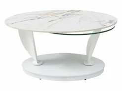 Maison Céphy Mesa de centro con tableros pivotantes de cerámica, vidrio templado y metal - Blanco - MANEYA