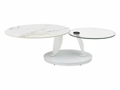 Maison Céphy Mesa de centro con tableros pivotantes de cerámica, vidrio templado y metal - Blanco - MANEYA
