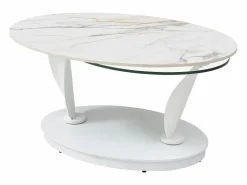 Maison Céphy Mesa de centro con tableros pivotantes de cerámica, vidrio templado y metal - Blanco - MANEYA