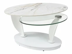Maison Céphy Mesa de centro con tableros pivotantes de cerámica, vidrio templado y metal - Blanco - MANEYA