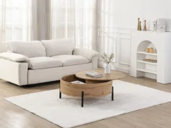 Sale Mesa de centro con tablero giratorio en MDF y acero - Natural - YEMELIA Mesa De Centro