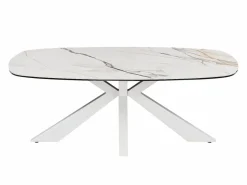 Mesa de centro de cristal templado, cerámica y metal - Efecto mármol - DERIYA Mesa De Centro