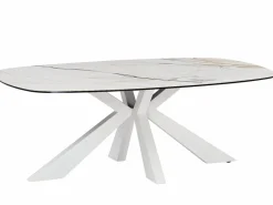 Mesa de centro de cristal templado, cerámica y metal - Efecto mármol - DERIYA Mesa De Centro