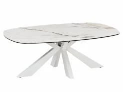 Mesa de centro de cristal templado, cerámica y metal - Efecto mármol - DERIYA Mesa De Centro
