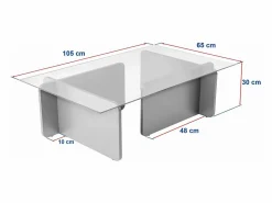 Mesa de centro de cristal templado - Efecto travertino beige y transparente - AZRA Mesa De Centro