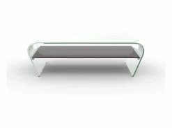 Outlet Mesa de centro de cristal curvado repisa negra lacada KELLY Mesa De Centro