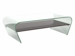 Outlet Mesa de centro de cristal curvado repisa negra lacada KELLY Mesa De Centro