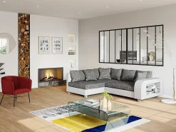 Outlet Mesa de centro de cristal curvado repisa negra lacada KELLY Mesa De Centro