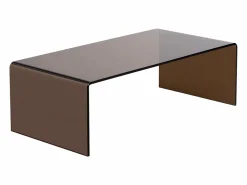 Vente-unique Mesa de centro de cristal templado curvado - Marrón - ALONZO