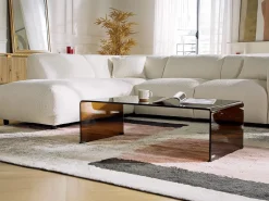 Vente-unique Mesa de centro de cristal templado curvado - Marrón - ALONZO