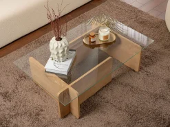 Vente-unique Mesa de centro de vidrio templado - Natural claro y Transparente - AZRA