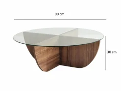 Online Vente-unique Mesa de centro de vidrio templado AYSUN - Natural oscuro y transparente Transparente / Color natural oscuro