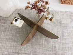 Online Vente-unique Mesa de centro de vidrio templado AYSUN - Natural oscuro y transparente Transparente / Color natural oscuro