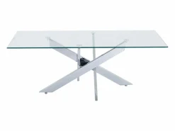 Discount Vente-unique Mesa de centro de vidrio templado y metal cromado - Transparente - COSIMA Transparente / Plateado